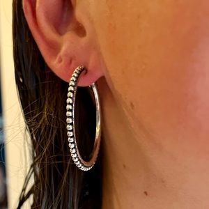 Silver Plated Beaded Hoop Earrings, Pierced